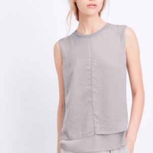 Vince Silk Mixed Media Overlay Silver Grey Blouse